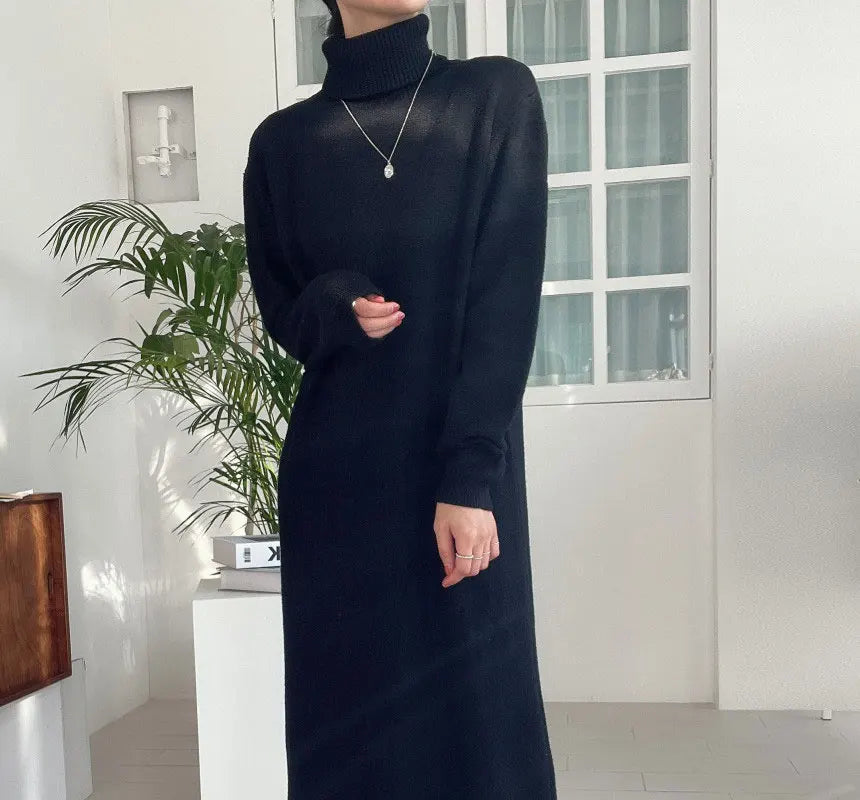 New 2025 Autumn Winter Sweater Dress Women Japanese y2k Turtleneck Long Sleeve Thicken Loose Knitted Long Dresses Hot Sale