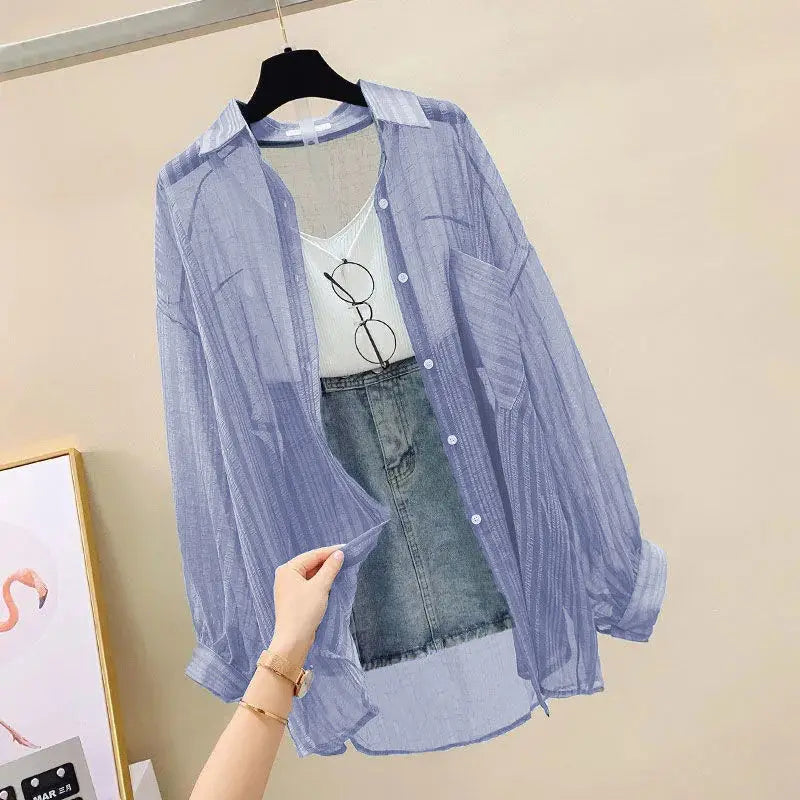 Sunscreen clothing for women, thin cut perspective chiffon shirt, Korean Harajuku loose top, casual women's cardigan top